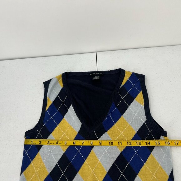 NY&CO Argyle Sweater Vest XS Yellow Navy Gray V-Neck Sleeveless Preppy Academia - Picture 5 of 8